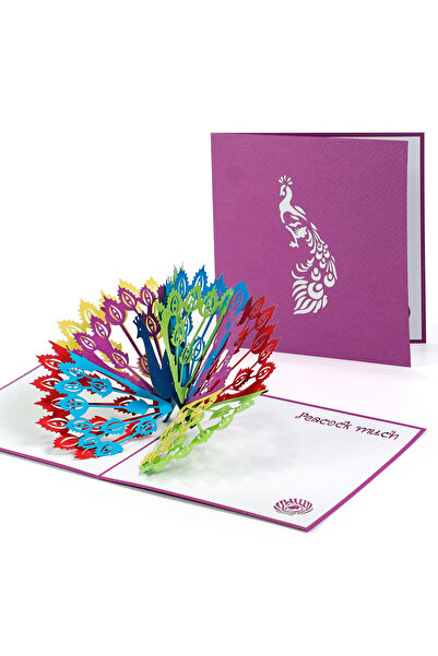 ruh بطاقة تهنئة ثلاثية الأبعاد على شكل طاووس