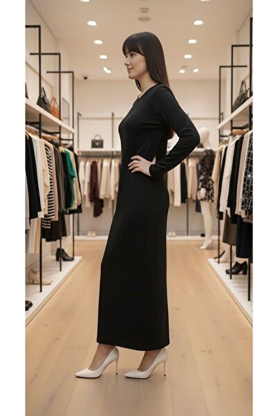 segiza Stretch Fabric Long Sleeve Crew Neck Viscose Dress