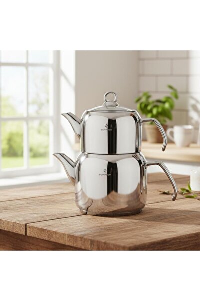 Sofram Turkish Sovram Stainless Steel Teapot Set, 2 Pieces, 1.2L + 2.3L Capacity