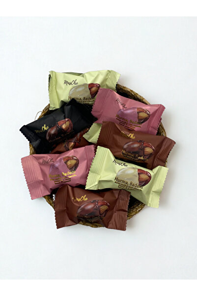 KÖKNAR SÜTLÜ, BİTTERLİ, ÇİLEKLİ, BEYAZ ÇİKOLATA KAPLI BADEMLİ HURMA 500 GR