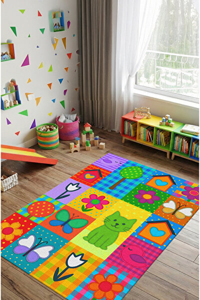 The Reef Design Renkli Patchwork Çocuk Halısı Dijital Baskı Dokuma Kaymaz Tab...