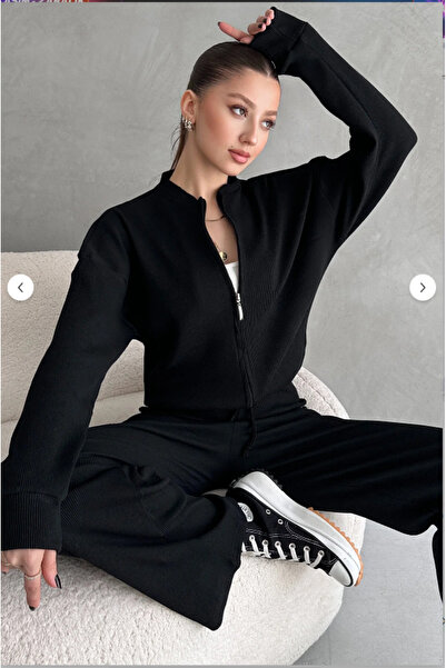 ESPOİRPLUS ΓΥΝΑΙΚΕΙΟ Μαύρο ΧΡΩΜΑ Καμισόλα Παντελόνι Μπουφάν Σετ Μπλούζα και Παντελόνι