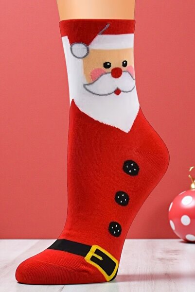 Hitit Socks Unisex 1 Pair Christmas Socks Perfumed New Year Santa Claus Patterned Long Socks Red