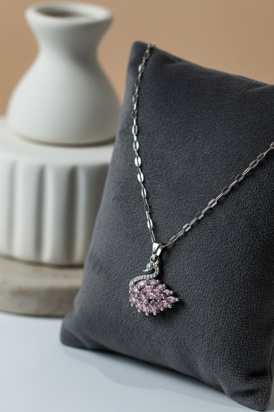 Birmem Women's Lilac Stone Swan Design Steel Necklace