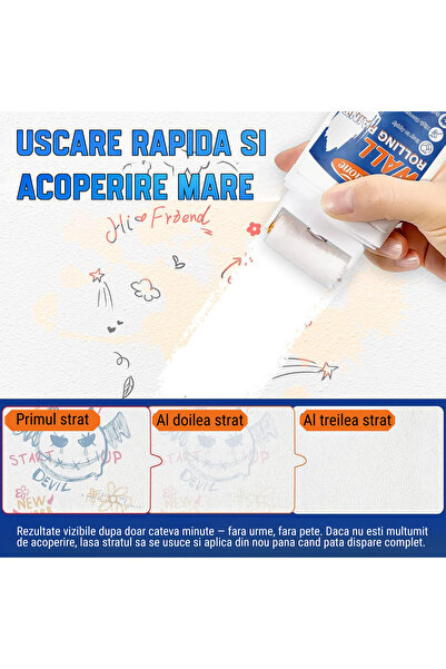 Whimlets Vopsea albă lavabilă cu rolă, corector rapid pereți, pete, zgârieturi, creion, 100ml