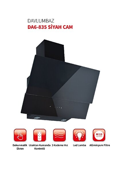 KUMTEL Built-in kitchen extractor fan - Glass - Black - 60 cm - with touch control - 140 W - with suction - DA6-835-B