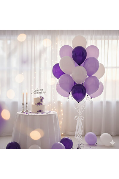 Deniz Party Store طقم بالونات باستيل أرجواني أرجواني أبيض 15 قطعة