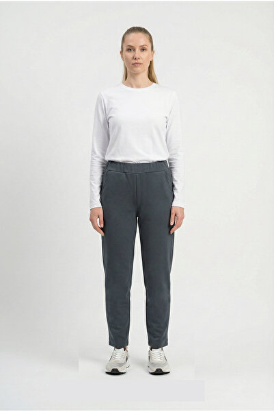 Cottonland Women's Dafni Regular Cut Autumn Three Thread Unsharded Cotton Sweatpants Bottom Petrol Gray