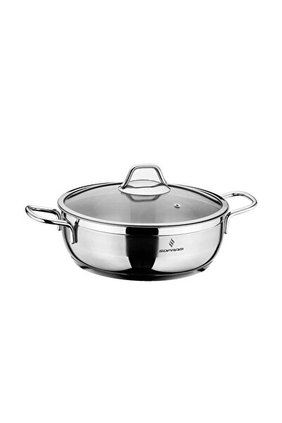 Sofram Turkish soft steel low cooking pot with glass lid, 0.75 liter size, 14 cm