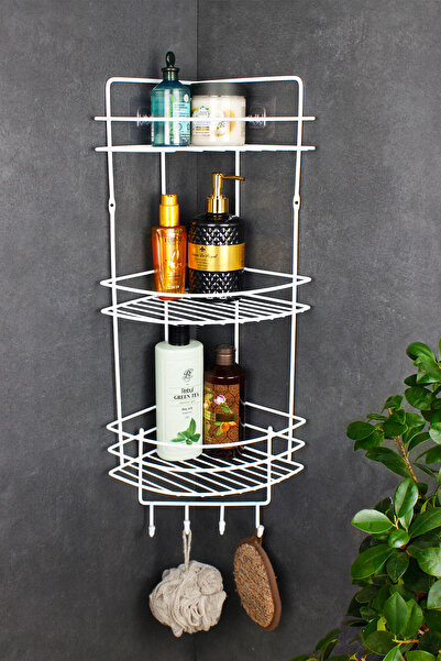 HIMYHOME Lif Askılıklı Paslanmaz Yapışkanlı Üçlü Şampuanlık Banyo Köşeliği Dü...