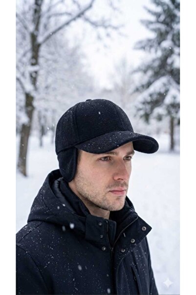 eleven market Kulaklı Siyah Kaşe Şapka Kışlık Kaşe Erkek Şapka