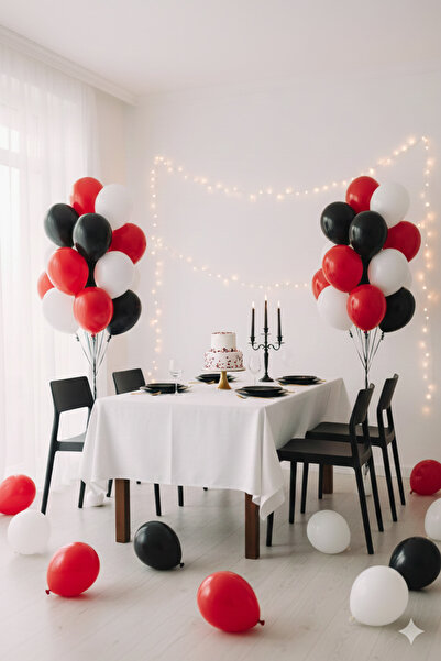 Deniz Party Store Pastel Red Black White Balloon Set 15 Pieces