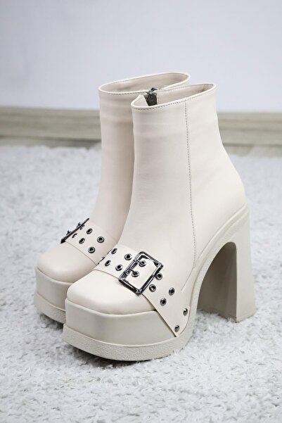 asmi shoes Γυναικεία Λατίνες Μπότες με Πλατφόρμα 12 εκ., Κρεμ