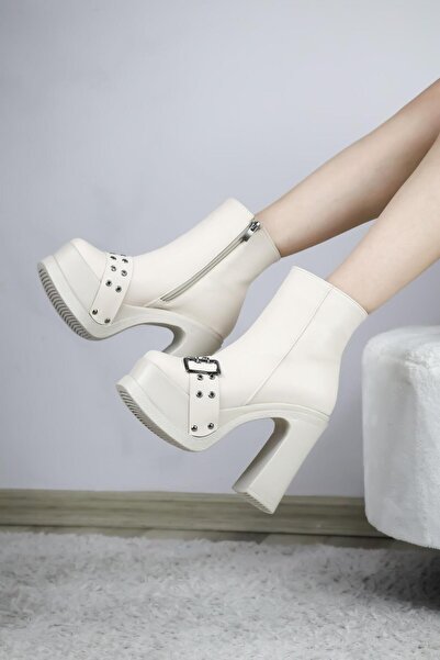 asmi shoes Γυναικεία Λατίνες Μπότες με Πλατφόρμα 12 εκ., Κρεμ