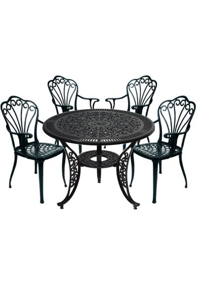 Gennhaus Aluminyum Döküm Bahçe Balkon Oturma Grubu 5 Parça 4 Koltuk + 1 Masa