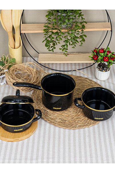 Savaşan Emaye Midi Enamel Cookware Set, Milk Pot, Sauce Pot with Lid Cookware Set
