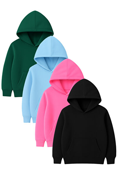 DUBU BUTİK مجموعة من بغطاء رأس قطع سويت شيرت أساسية - قماش شتوي عادي مبطن بالصوف