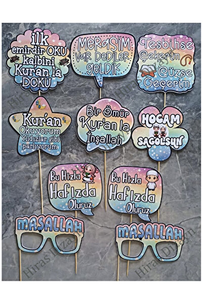 Hiras Dizayn 10 Parça Kuran Okuyorum Konseptli Konuşma Balonu Selfie Çubukları Kuran Hafızlık Merasimi Süsleri