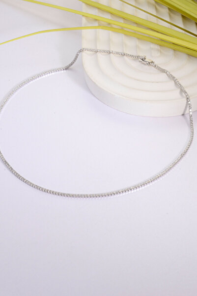 Innuendo Jewelry 925 Ayar Gümüş 1,5mm Taşlı Klasik Su Yolu Kolye Model Kodu