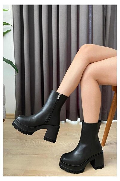 asmi shoes Γυναικείες μπότες Leysi με πλατφόρμα και τακούνι 8cm, μαύρες