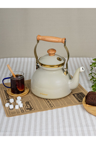 SAVAŞAN Emaye Demlik, İndüksiyon Tabanlı Su Isıtıcısı - Bej