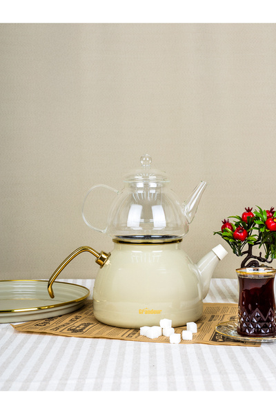 SAVAŞAN Enamel Glass Teapot Set