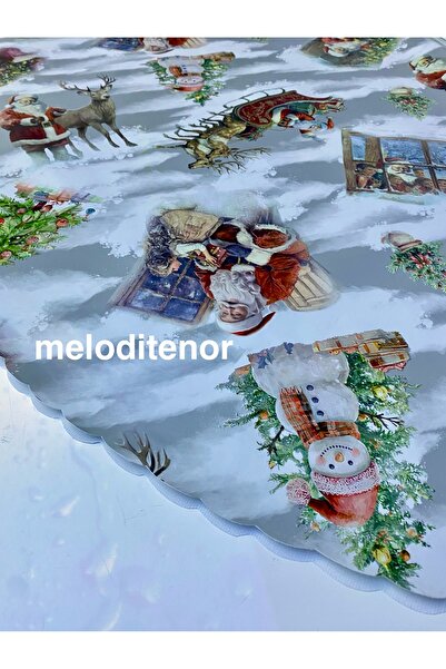 MİRELLA Snowman Grimacing Red Santa Christmas Concept Lined Non-Slip Pvc Oilcloth Tablecloth