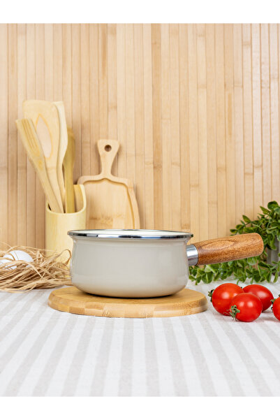 SAVAŞAN Enameled Saucepan with Wooden Handle, Milk Pot
