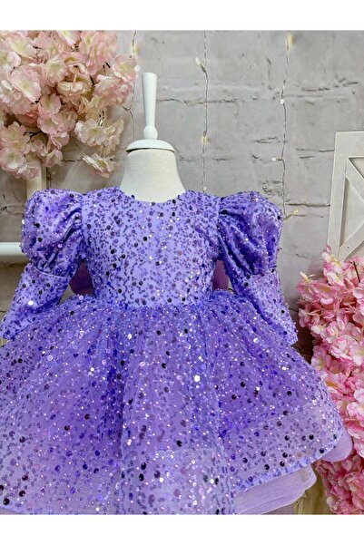 Hly Karol Tasarım Lilac Stone Baby Girl Dress, Birthday Dress, Photo Shoot Dress, Suitable for 0-12 Years Old