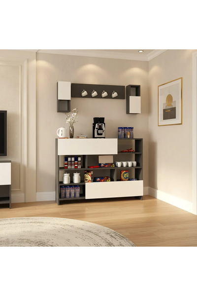 Stylish Home كوفي كورنر خشب ابيض ورمادي موردن - RC04