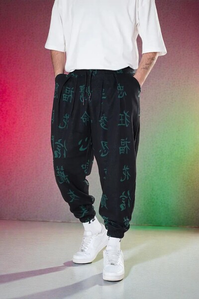 FG KONNİCHİWA Unisex Φαρδύ παντελόνι με έθνικ σχέδιο, ελαστική μέση και πόδια, με τσέπες, χαλαρό, hippie, μποέμικο, φαρδύ, έθνικ σχέδιο