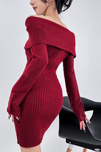 dorbe stylish off-shoulder ribbed knit bodycon mini dress