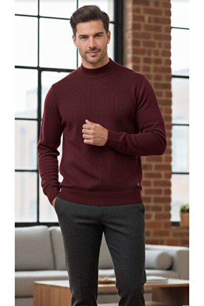 güncüoğlu Half Fisherman Self-Patterned Steel Knitted Men's Sweater