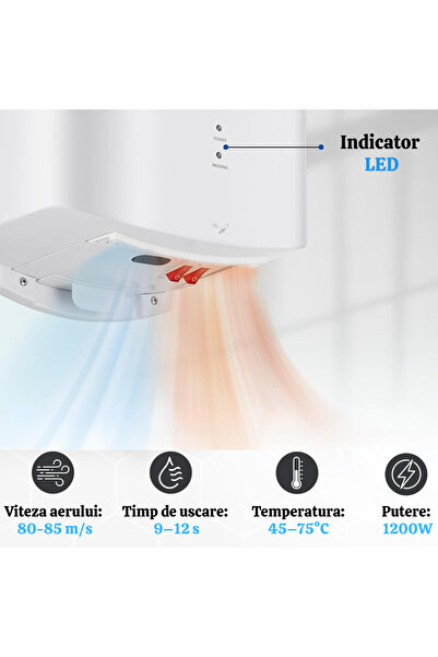modunful Automatic hand dryer, with infrared sensor, electric, wall-mounted, 1200W, hot/cold air