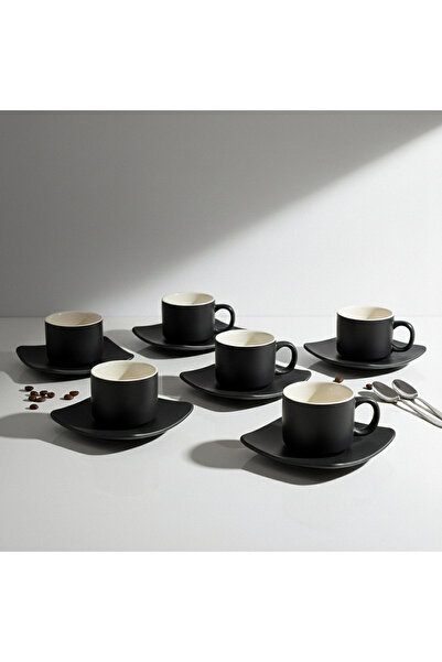 Malooki Set de 6 cești de espresso – exterior negru mat, interior alb (50 ml)