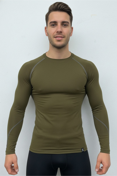 Scorp Thermo-Fit Erkek Termal İçlik Üst Kayak İçliği Bisiklet Yaka Askeri Haki Yeşil