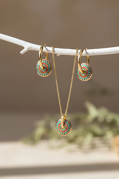 Sevilgülgünfinecrafts RENKLİ MİNE KOLYE KÜPE SET