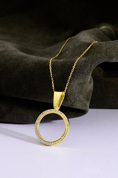 innuendo jewelery 925 Ayar Gümüş üzeri Altın Kaplama Taşlı Çeyrekli Kolye