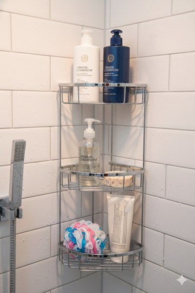 HkTeknik Lüks Krom Duş Köşe Rafı 3 Katlı - Paslanmaz Banyo Şampuanlık