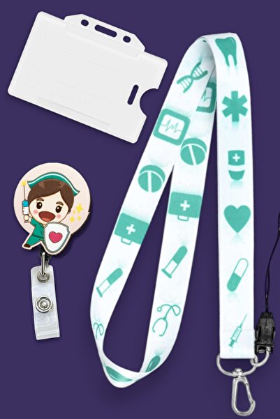 MİLLENEX Sağlıkçı Hemşire Yaka Kartı Boyun Askı İpi 3 lü Set Boyun İpi Yoyo Y...