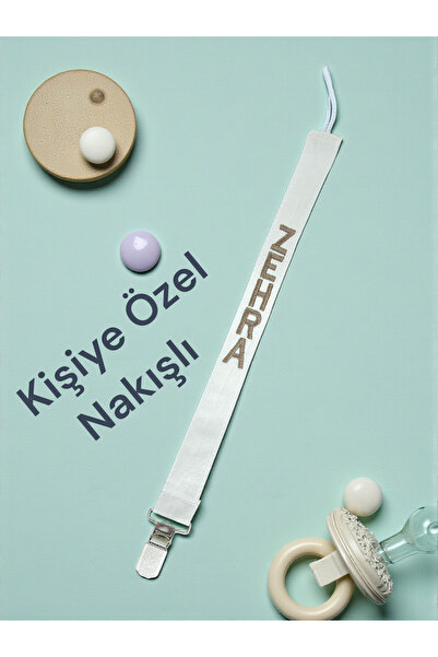BeybiNest Kişiye Özel Nakış İşlemeli Emzik Tutucu İsimli Emzik Askısı