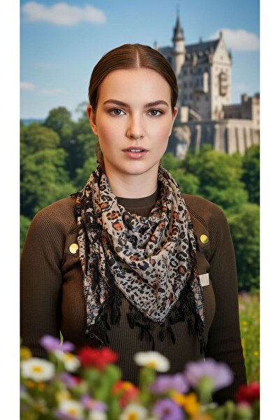 Gönülden Tasarım Çift Taraflı Desenli Püskülü Kadın Fular Şal 155X55 Cm