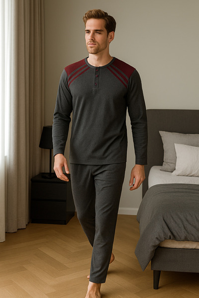 Mutlu City Men's Interlock Comfortable Fit Crew Neck Cotton Pajama Set 6772