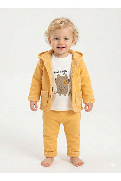 Mini Baray طقم ملابس للأطفال الذكور مكون من 3 قطع: كارديجان مطبوع عليه دب مع ...