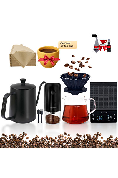 MIBRU مجموعة ماكينة القهوة V60، 9 قطع مع مطحنة كهربائية