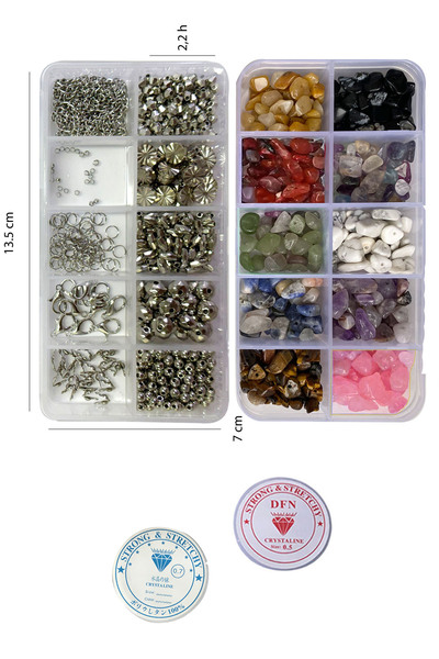 By MO Accessories Kırık Doğal Taş Ve Aparat Kutusu Seti Bileklik Kolye Boncukla Takı Yapma Seti Halhal Küpe