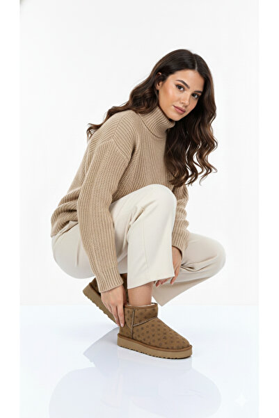 Pierre Cardin ® I Printed Women's Daily Boots with Fur Inside, Tan Color