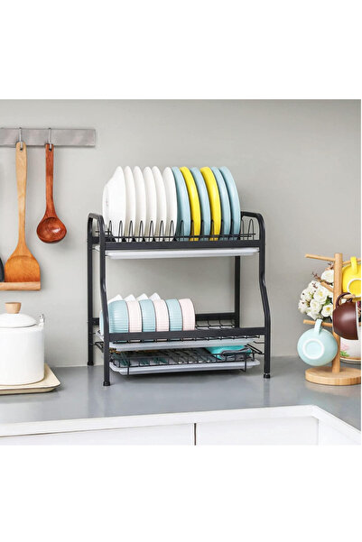 ENAGRO Suport de vase din oțel inoxidabil cu 2 niveluri, 40x24.5x39 cm Simplu ,Vase, farfurii, Negru