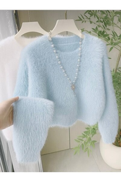 mahira collection سترة نسائية من الصوف الناعم بياقة دائرية وأكمام طويلة