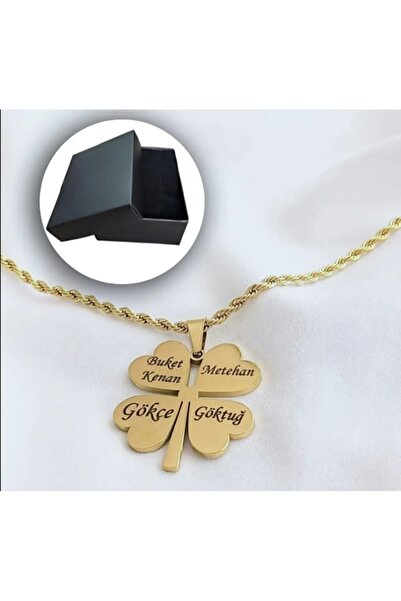 KARHEDİYE Kişiye Özel Çelik Dört Yapraklı Yonca Burgu 60 Cm Kolye